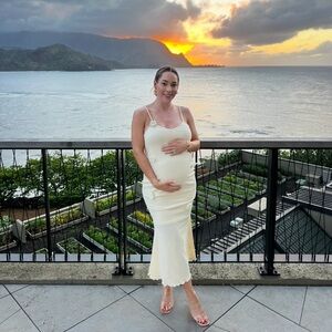 Nude flower maternity dress SHEIN